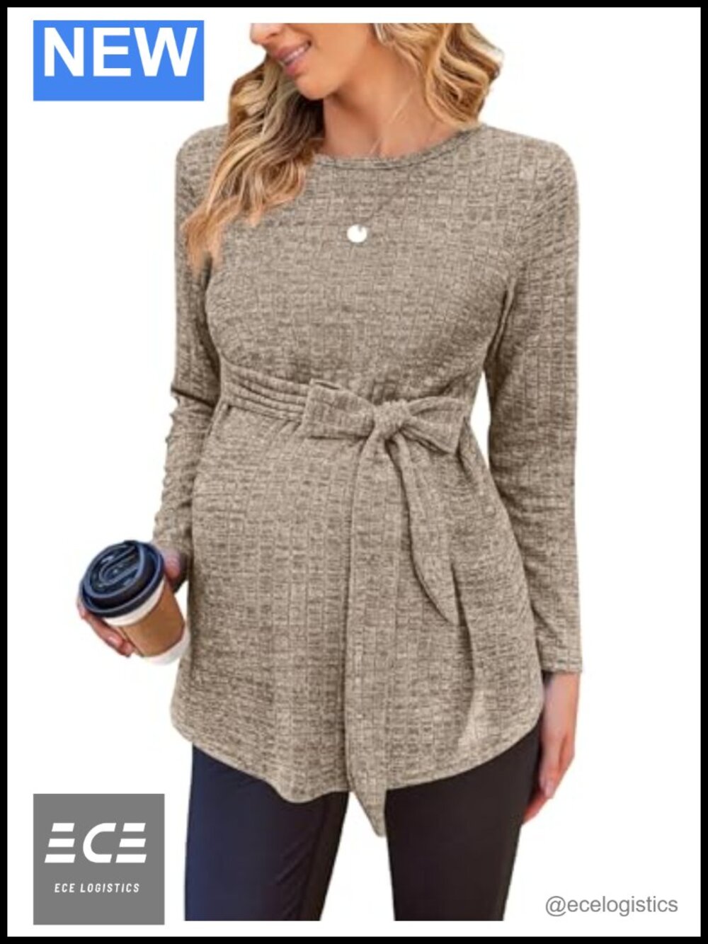 Ekouaer Maternity Ribbed Knit Long Sleeve Top Pregnancy Sweater